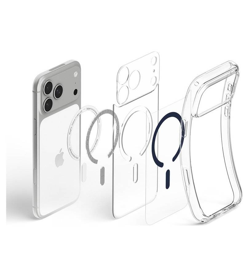 Magsafe Калъф за iPhone 18 Pro/ 17 Pro, Spigen Ultra Hybrid Mag Fit Case Clear/Deep Blue, Прозрачен (7)