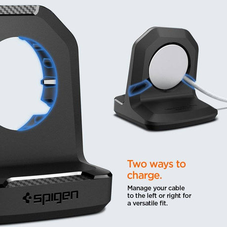Поставка за Зарядното на Apple Watch, Spigen Rugged Armor TPU Stand, Черен (12)