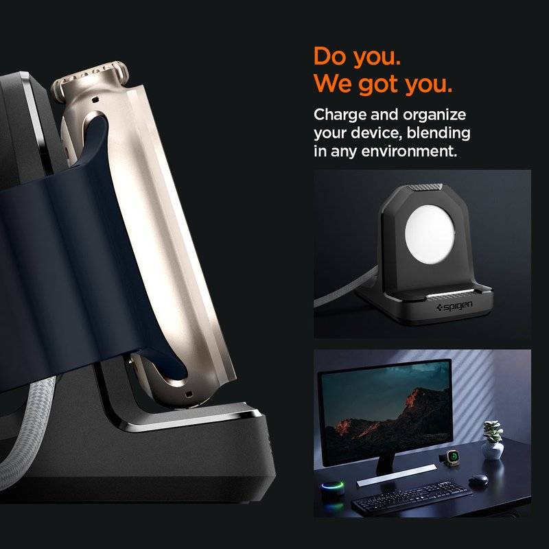 Поставка за Зарядното на Apple Watch, Spigen Rugged Armor TPU Stand, Черен (14)