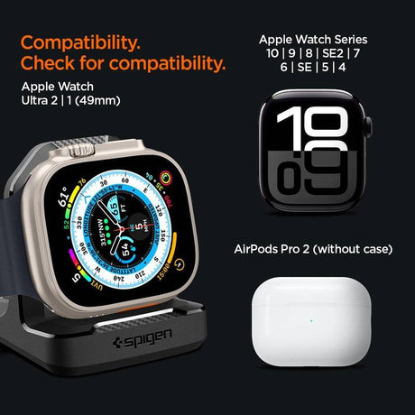 Поставка за Зарядното на Apple Watch, Spigen Rugged Armor TPU Stand, Черен (13)