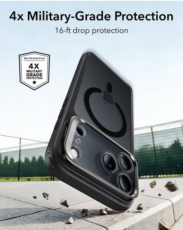 Magsafe Калъф за iPhone 18 Pro Max/ 17 Pro Max, ESR Classic Hybrid Kickstand Frosted Mag Case, Black (4)