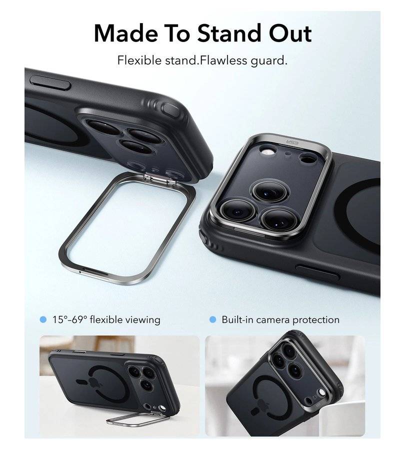 Magsafe Калъф за iPhone 18 Pro Max/ 17 Pro Max, ESR Classic Hybrid Kickstand Frosted Mag Case, Black (3)