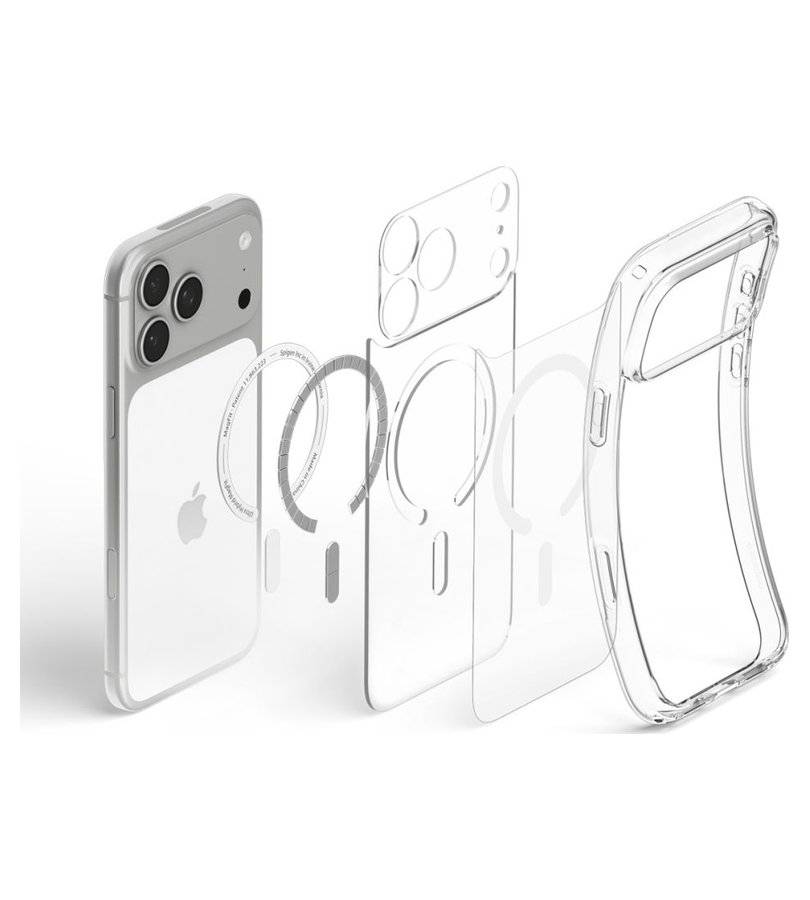 Magsafe Калъф за iPhone 18 Pro Max/ 17 Pro Max, Spigen Ultra Hybrid Clear Mag Fit Case White, Прозрачен (5)