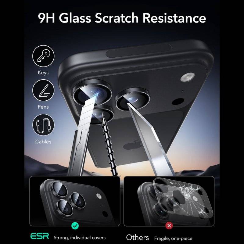 Протектор за Камерата на iPhone 18 Pro Max/ 18 Pro, ESR Armorite Camera Lens Glass, Черен (6)