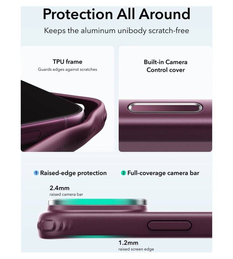 Magsafe Калъф за iPhone 18 Pro/ 17 Pro, ESR Classic Hybrid Kickstand Frosted Mag Case, Бордо (5)