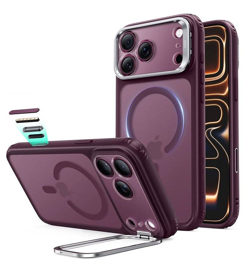 Magsafe Калъф за iPhone 18 Pro/ 17 Pro, ESR Classic Hybrid Kickstand Frosted Mag Case, Бордо