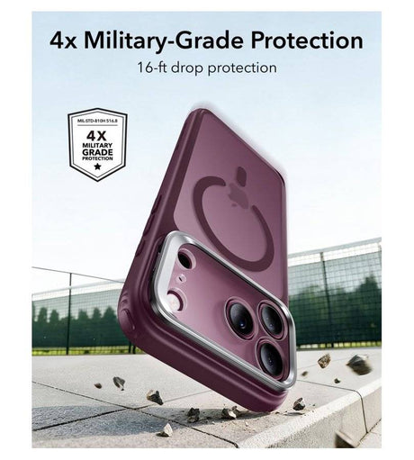 Magsafe Калъф за iPhone 18 Pro/ 17 Pro, ESR Classic Hybrid Kickstand Frosted Mag Case, Бордо (4)