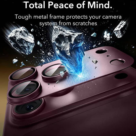 Протектор за Камерата на iPhone 18 Pro Max, ESR Armorite Pro Cam Glass Burgundy, Бордо (5)