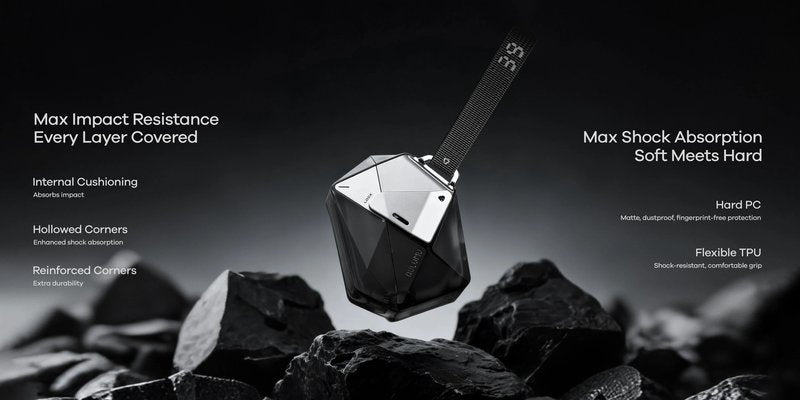 Противоударен Калъф за Apple AirPods 3 Pro, Aulumu A39 Geometric Lock&Lanyard Case, Черен (7)
