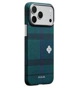 Magsafe Калъф за iPhone 17 Pro Max, Pitaka Edge Flora in Grid Case Forest Dawn, Зелен
