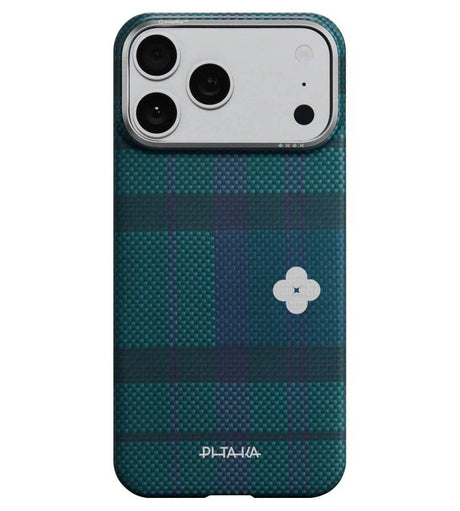 Magsafe Калъф за iPhone 17 Pro Max, Pitaka Edge Flora in Grid Case Forest Dawn, Зелен (2)