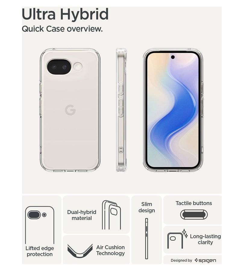 Противоударен Калъф за Google Pixel 10A, Spigen Ultra Hybrid Case, Прозрачен (7)