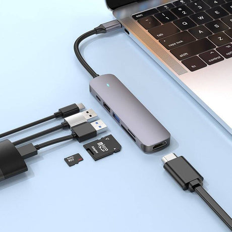 USB-C Хъб, Acefast 6in1 HDMI 4K/ USB-C/ USB3.0/ Card Reader J18, Сив (2)