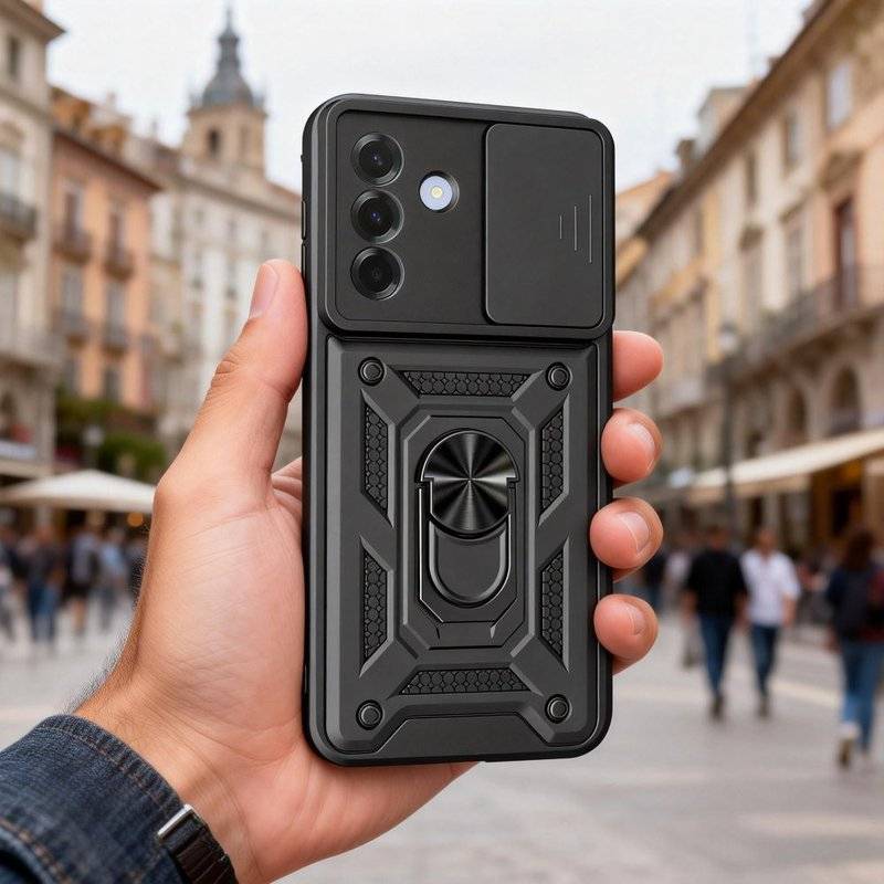 Калъф с Предпазител за Камера и Стойка за Samsung A27, Tech-Protect CamShield Pro Case, Черен (7)
