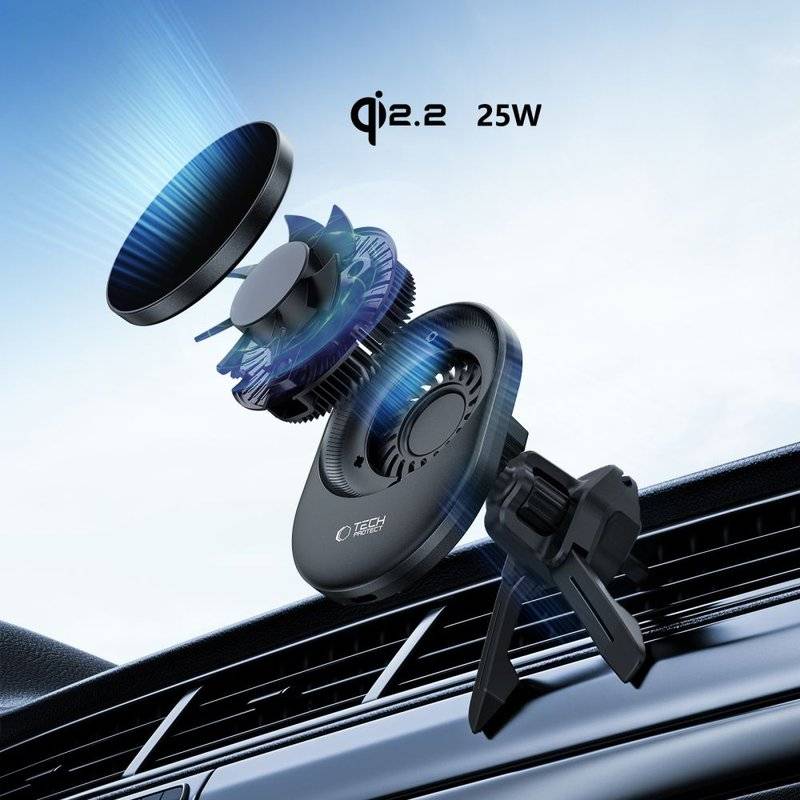 MagSafe Зарядно за Кола, Tech-Protect Magnetic Car Charger 25W Qi2.2, Черен (8)