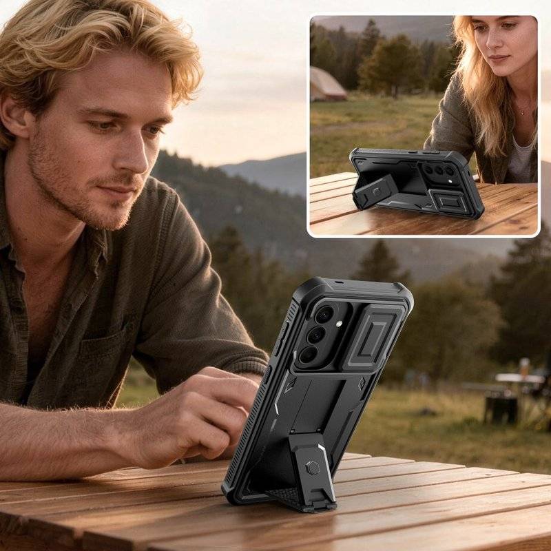 Противоударен Калъф 360 за Samsung A57, Tech-Protect Kevlar Cam+ 2-Set Case, Черен (3)