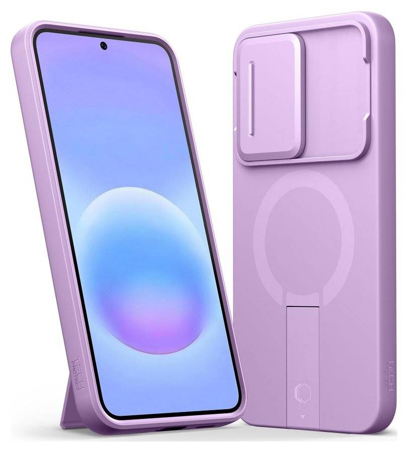 Magsafe Калъф с Капак за Камера и Стойка за Samsung A57, Tech-Protect Kevlar Aura Case, Лилав (2)