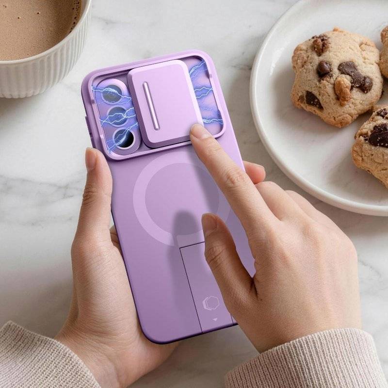 Magsafe Калъф с Капак за Камера и Стойка за Samsung A57, Tech-Protect Kevlar Aura Case, Лилав (5)
