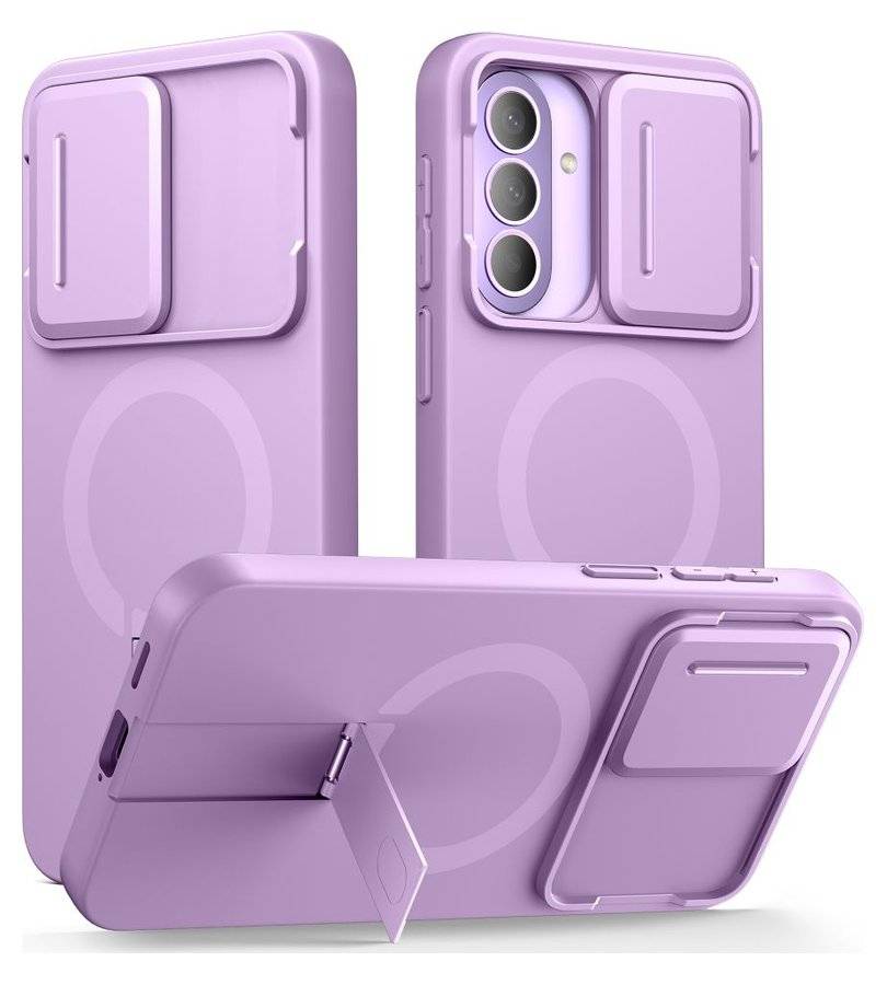 Magsafe Калъф с Капак за Камера и Стойка за Samsung A57, Tech-Protect Kevlar Aura Case, Лилав