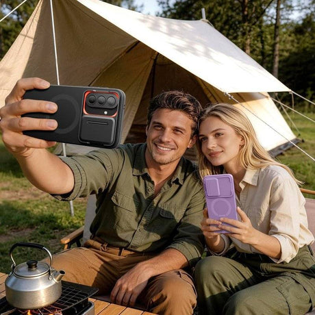 Magsafe Калъф с Капак за Камера и Стойка за Samsung A57, Tech-Protect Kevlar Aura Case, Лилав (8)