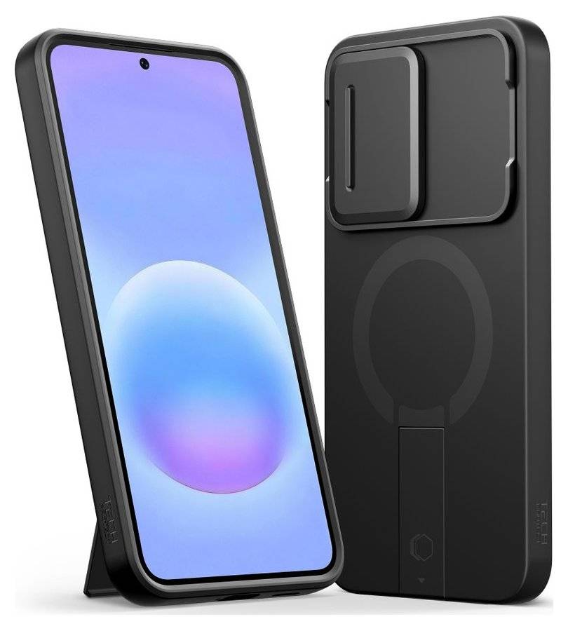 Magsafe Калъф с Капак за Камера и Стойка за Samsung A57, Tech-Protect Kevlar Aura Case, Черен (2)
