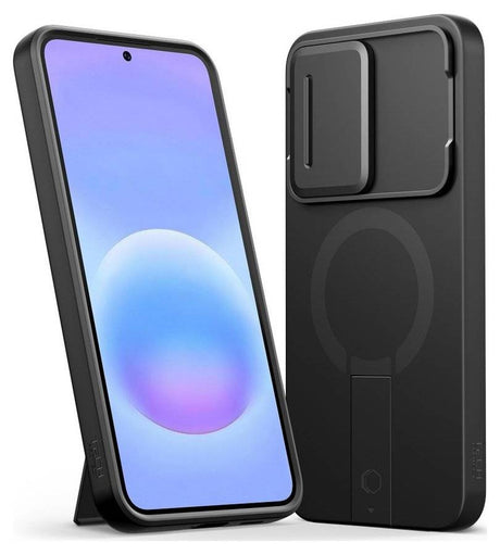 Magsafe Калъф с Капак за Камера и Стойка за Samsung A57, Tech-Protect Kevlar Aura Case, Черен (2)