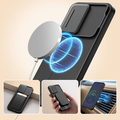 Magsafe Калъф с Капак за Камера и Стойка за Samsung A57, Tech-Protect Kevlar Aura Case, Черен (4)