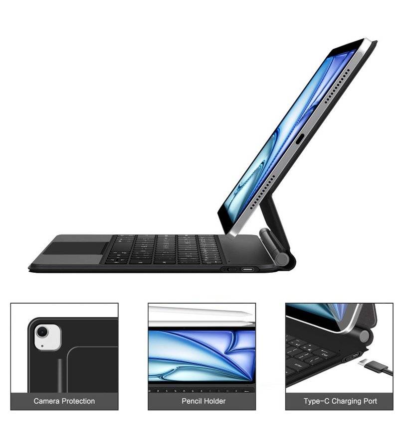 Калъф с Клавиатура и Тъчпад за iPad Air 11 M4-M3-M2/10.9, Tech-Protect Magnetic Keyboard Case, Черен (8)