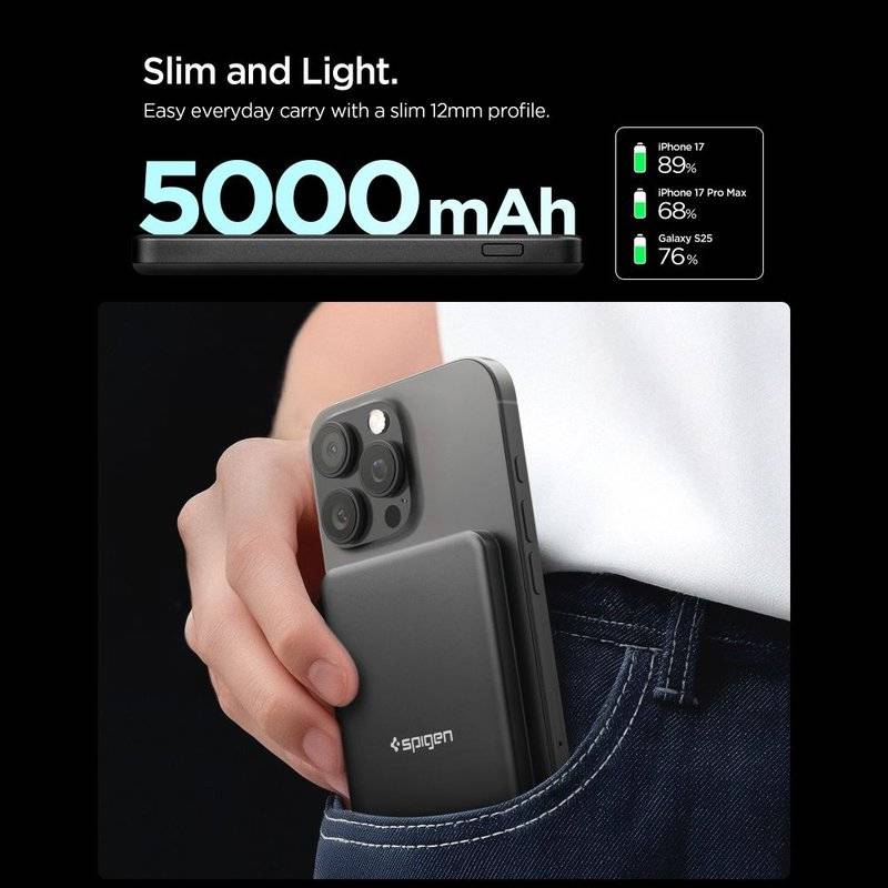 Magsafe Външна Батерия, Spigen Essential EA2205MQ 5000mAh Qi2, Черен (5)