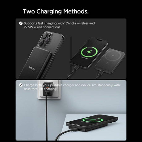 Magsafe Външна Батерия, Spigen Essential EA2205MQ 5000mAh Qi2, Черен (7)