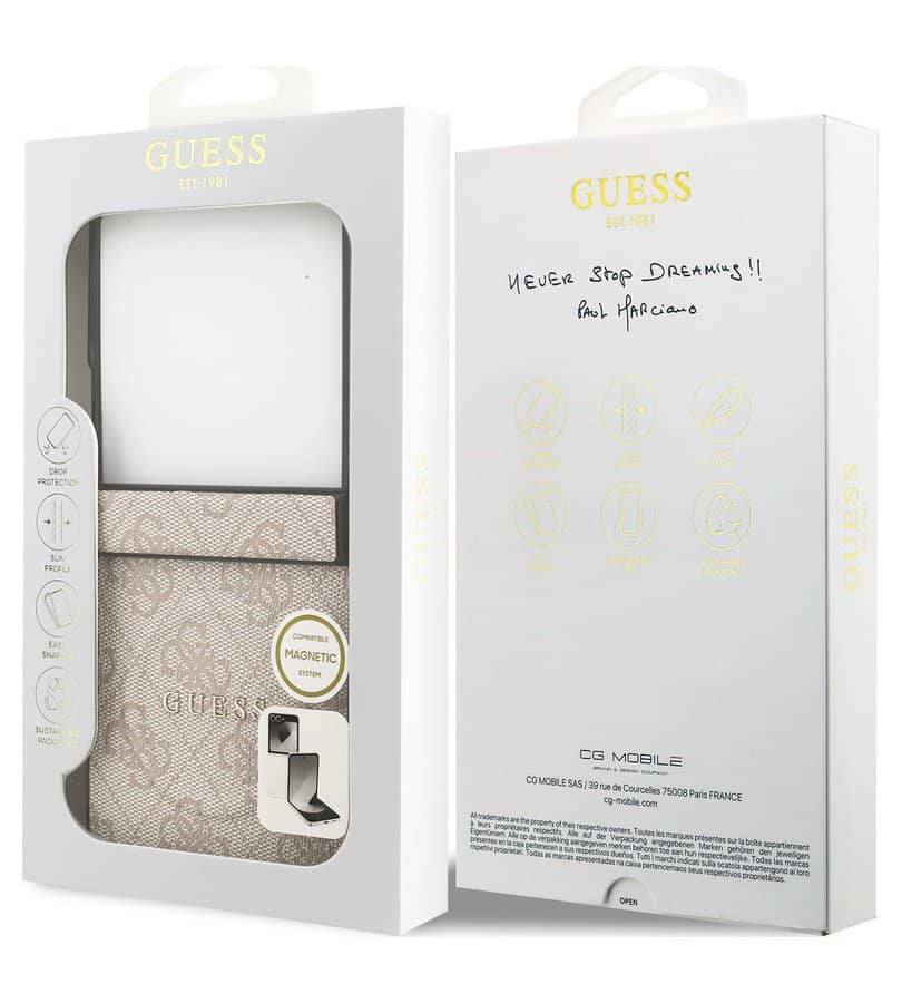 MagSafe Калъф за Samsung Z Flip 7, Guess Leather 4G Classic Case, Розов (8)