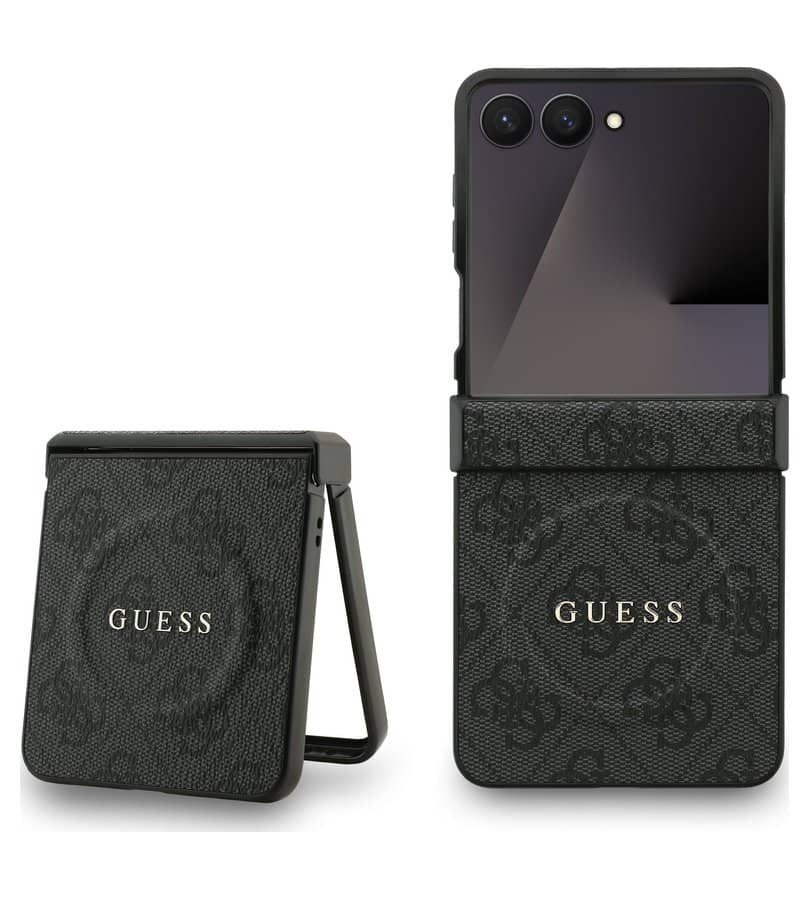 MagSafe Калъф за Samsung Z Flip 7, Guess Leather 4G Classic Case, Черен (2)