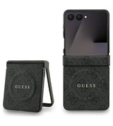 MagSafe Калъф за Samsung Z Flip 7, Guess Leather 4G Classic Case, Черен (2)