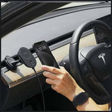 Безжично Зарядно за Tesla с Magsafe, Pitaka MagEZ Car Mount Pro 2 Qi2 15W, Черен (4)