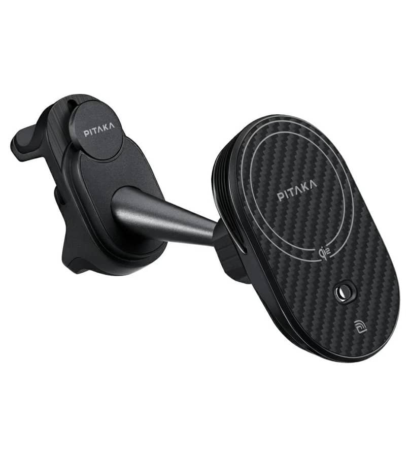 Безжично Зарядно за Tesla с Magsafe, Pitaka MagEZ Car Mount Pro 2 Qi2 15W, Черен (2)