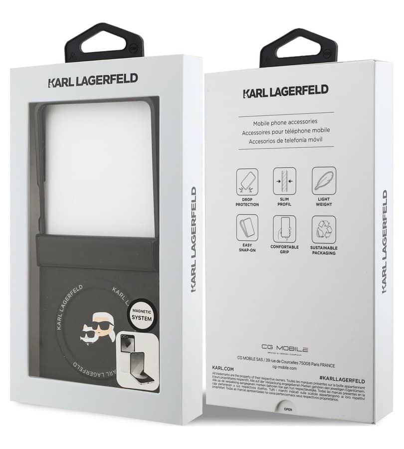 MagSafe Калъф за Samsung Z Flip 7, Karl Lagerfeld Karl&Choupette Pins Case, Черен (8)