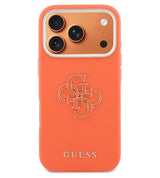 Кожен Калъф за iPhone 17 Pro Max, Guess PU Resin Logo Case, Оранжев (3)