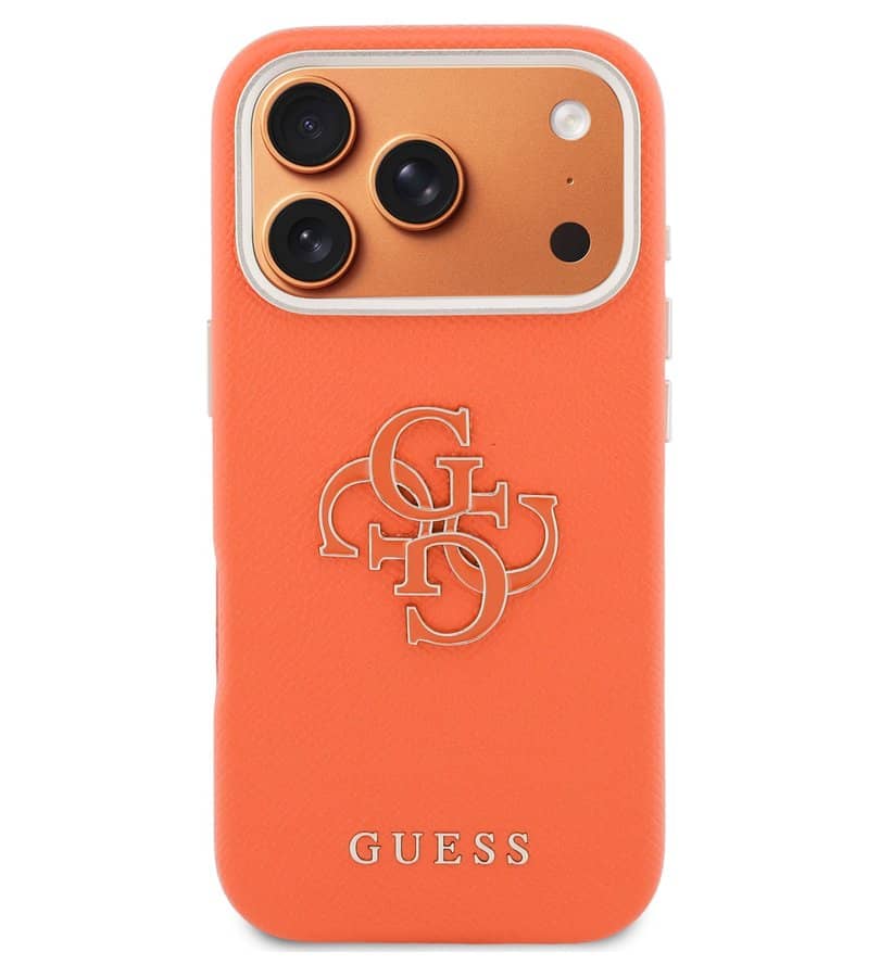 Кожен Калъф за iPhone 17 Pro, Guess PU Resin Logo Case, Оранжев (3)