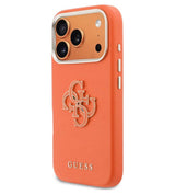 Кожен Калъф за iPhone 17 Pro, Guess PU Resin Logo Case, Оранжев (2)