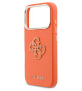 Кожен Калъф за iPhone 17 Pro, Guess PU Resin Logo Case, Оранжев (5)
