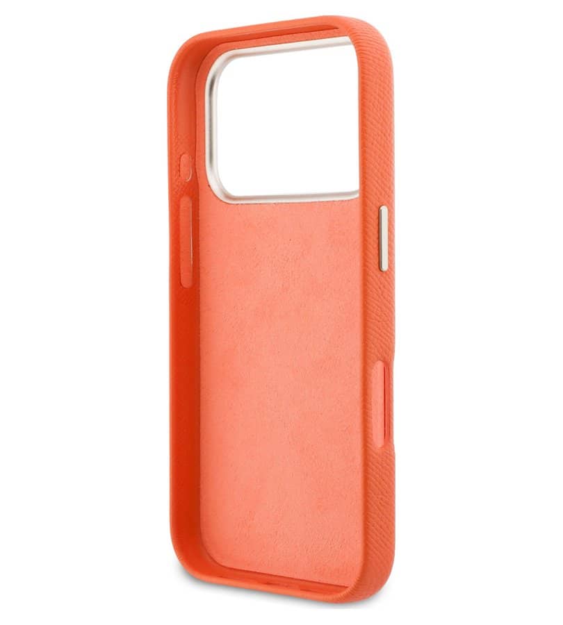 Кожен Калъф за iPhone 17 Pro, Guess PU Resin Logo Case, Оранжев (6)
