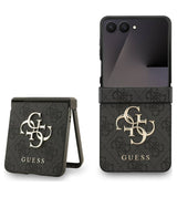 Кожен Калъф за Samsung Z Flip 7, Guess Leather 4G Metal Logo Case, Сив (2)