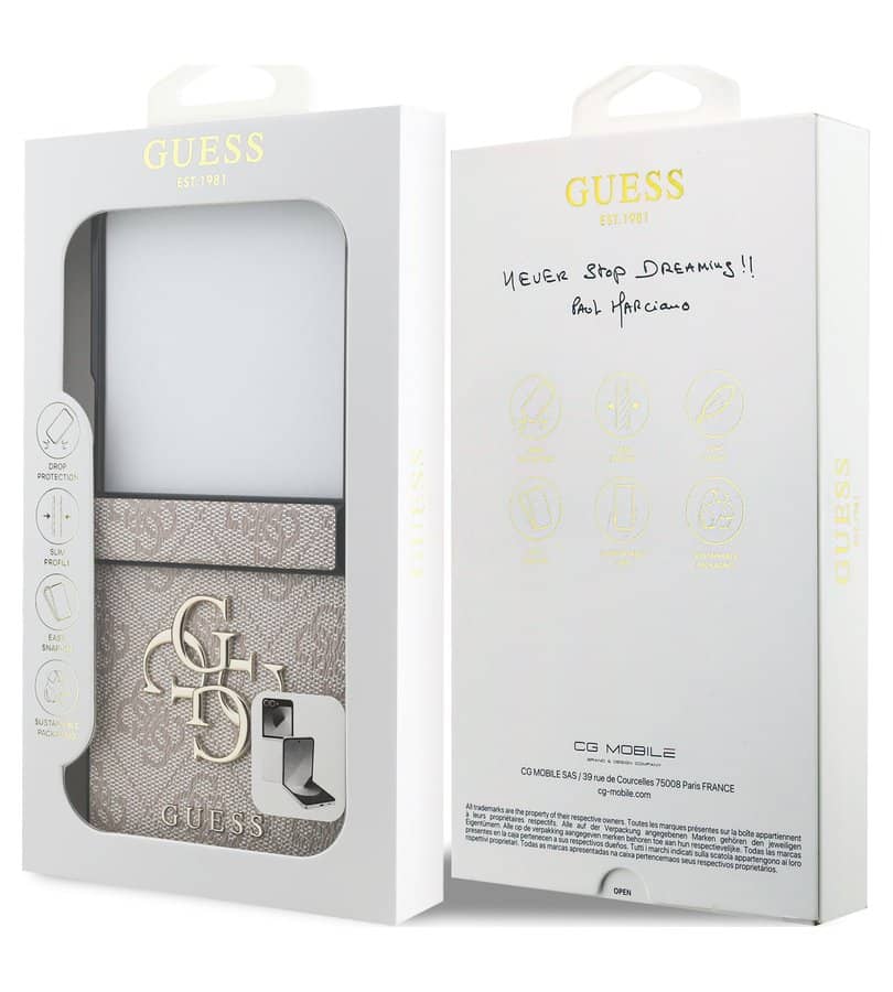 Кожен Калъф за Samsung Z Flip 7, Guess Leather 4G Metal Logo Case, Розов (8)