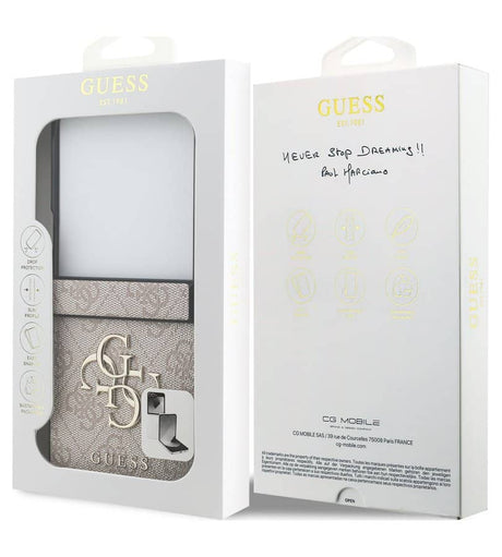 Кожен Калъф за Samsung Z Flip 7, Guess Leather 4G Metal Logo Case, Розов (8)
