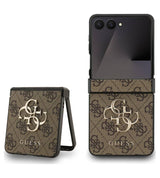 Кожен Калъф за Samsung Z Flip 7, Guess Leather 4G Metal Logo Case, Кафяв (2)