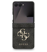 Кожен Калъф за Samsung Z Flip 7, Guess Leather 4G Metal Logo Case, Сив