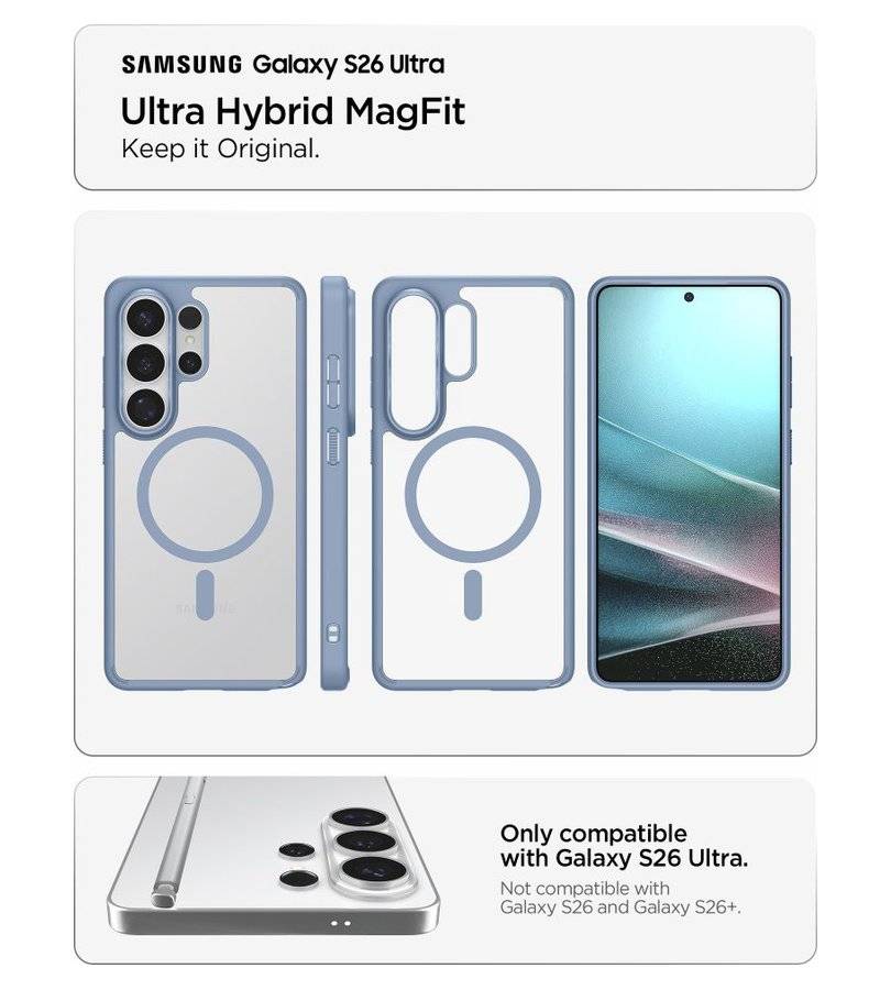 Magsafe Калъф за Samsung S26 Ultra, Spigen Ultra Hybrid Case, Син (7)