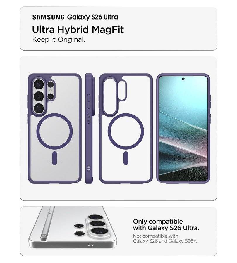 Magsafe Калъф за Samsung S26 Ultra, Spigen Ultra Hybrid Case, Лилав (7)