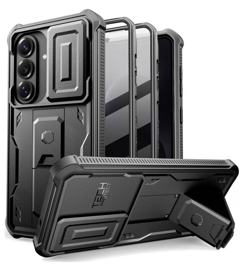 Противоударен Калъф 360 за Samsung S26, Tech-Protect Kevlar Cam+ 2-Set Case, Черен