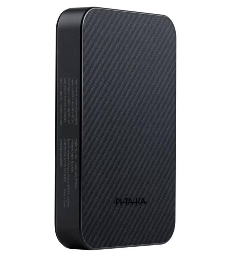 Magsafe Външна Батерия, Pitaka Aramid Magnetic 10000mAh Qi2 Black/Gray, Черен